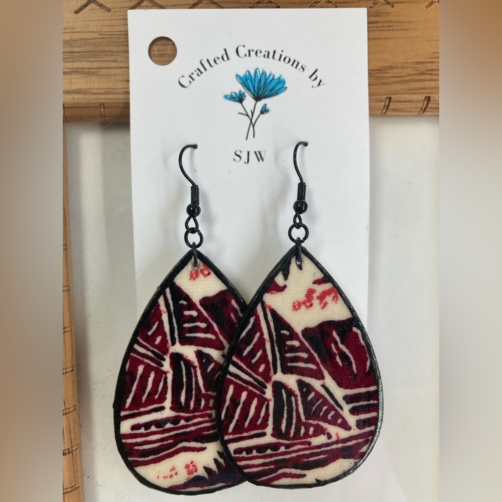 Burgundy and Black Teardrop Earrings
